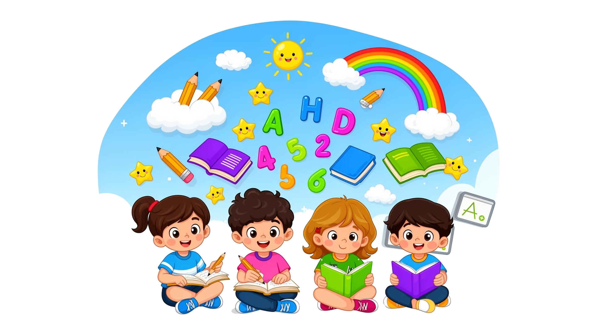 Crianças felizes aprendendo com atividades coloridas